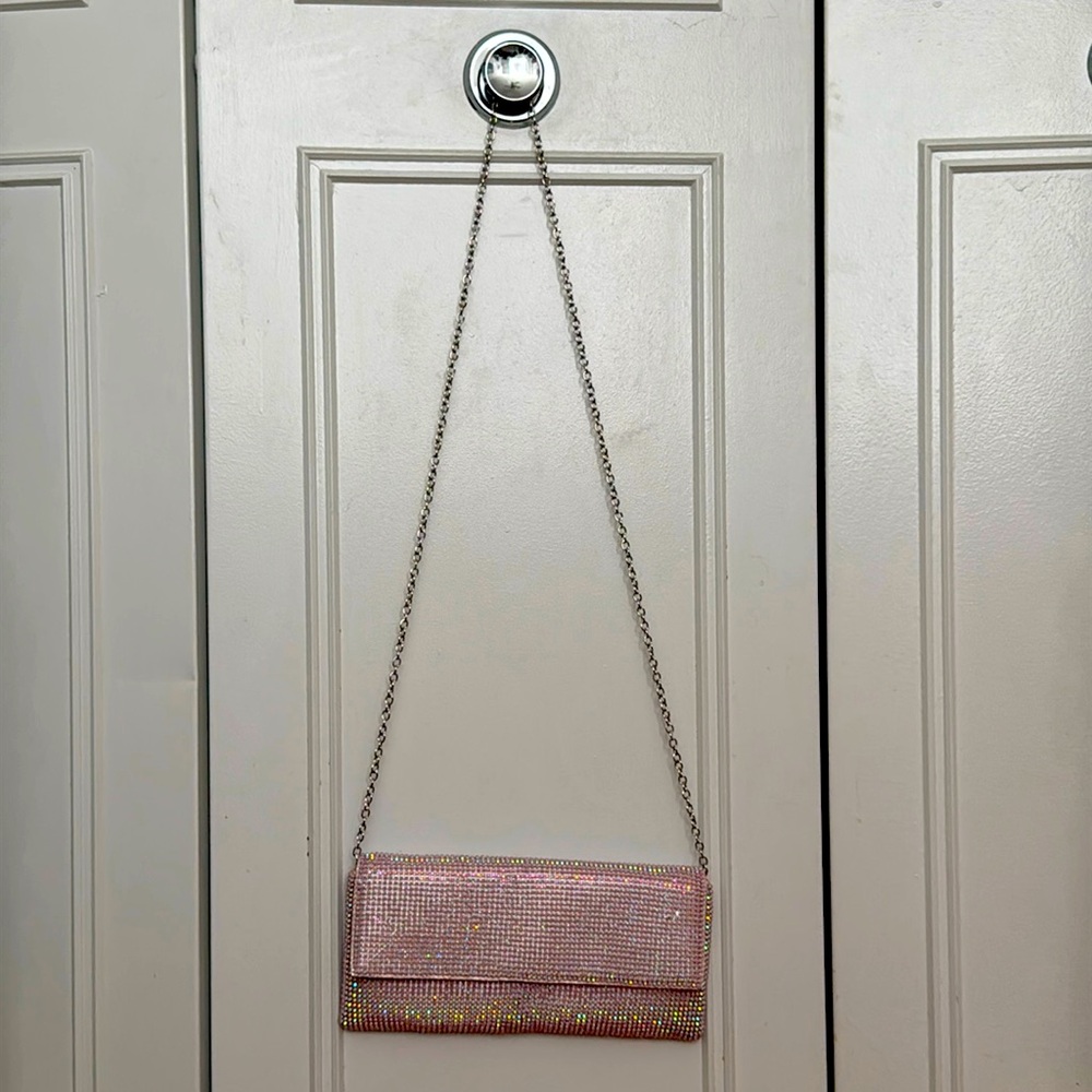 Pink Jessica McClintock rhinestoned clutch